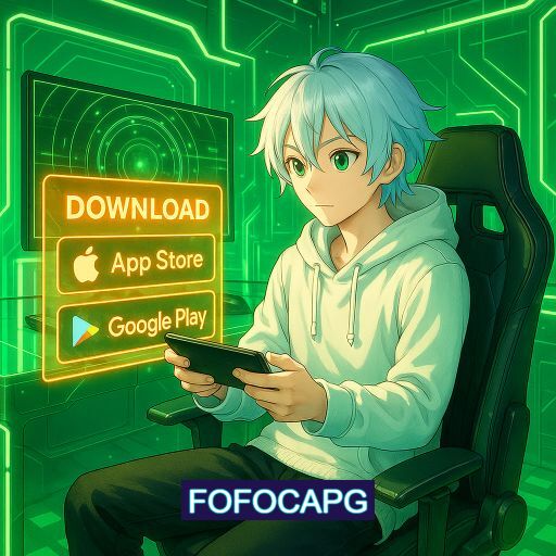 Imagem promocional do app oficial FOFOCAPG destacando a conveniência de jogar cassino online pelo celular ou navegador